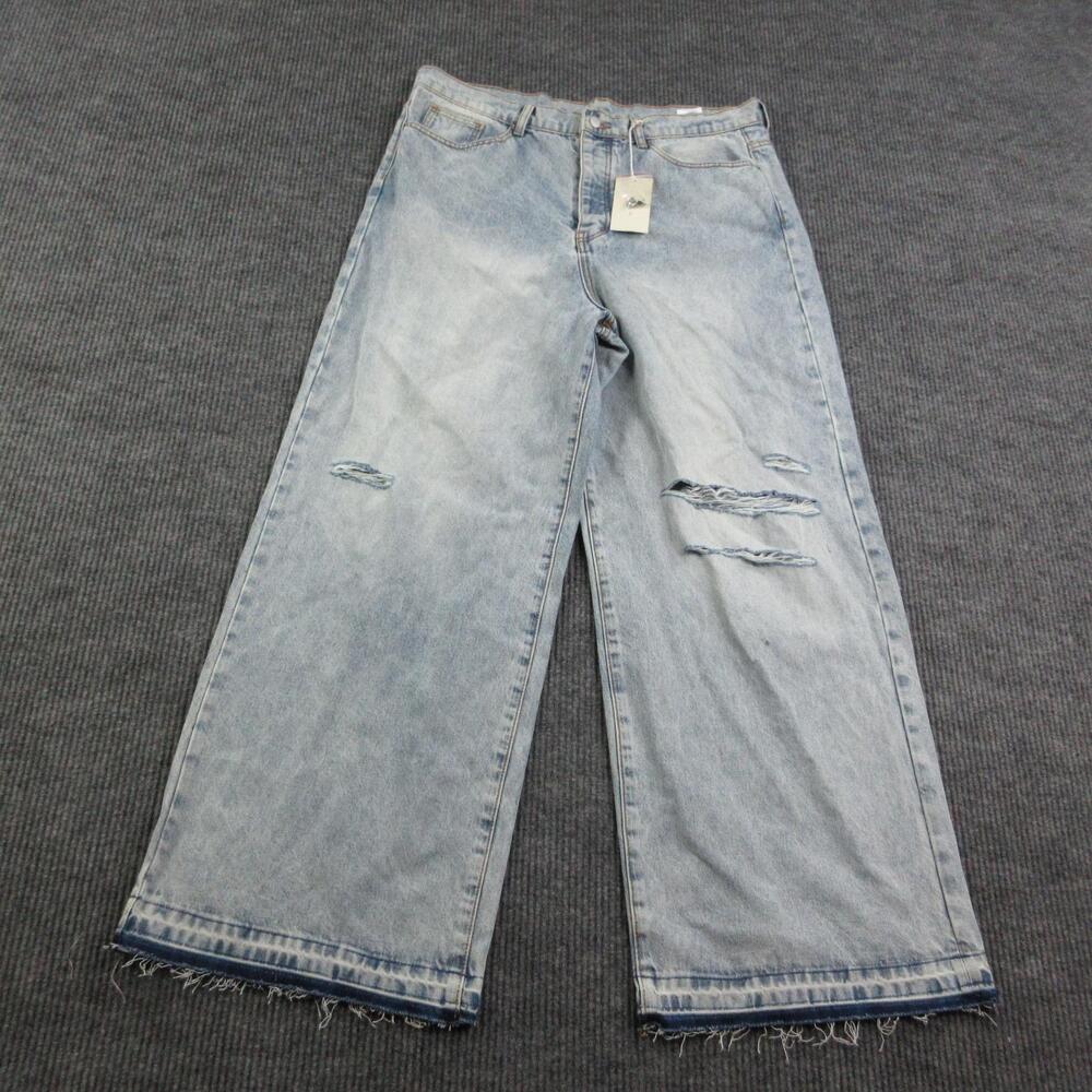 Mnml Jeans Mens 38 Blue Baggy Rave Denim Button Fly Distressed 39x33* NWT